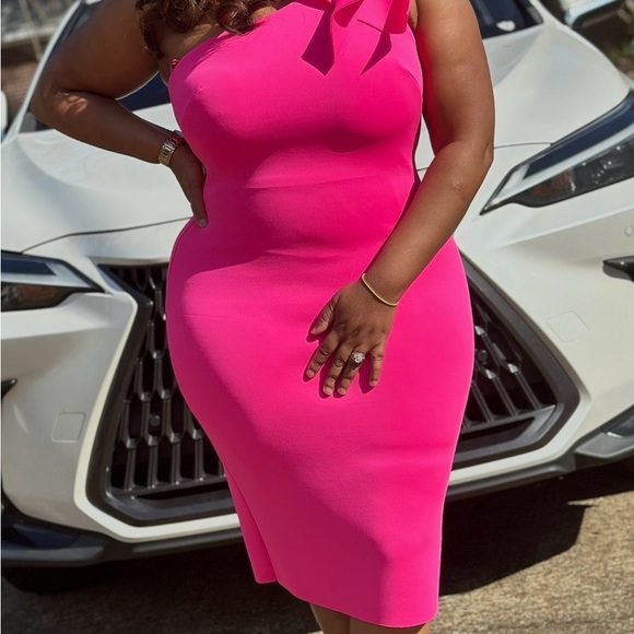 Eliza J Vibrant Pink One Shoulder Dress - Picture 3 of 3